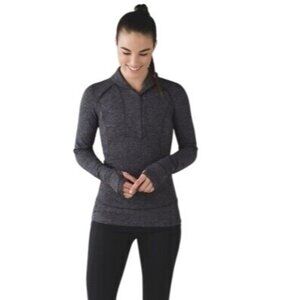 Lululemon Think Fast Pullover Herringbone Quater Zip Heathered Black Women's 6